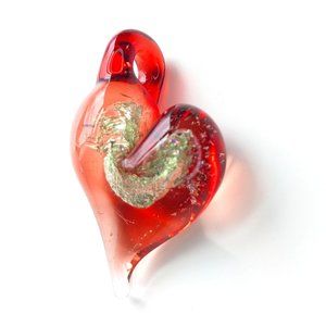 Handmade Art Glass Red Heart Pendant with Gold